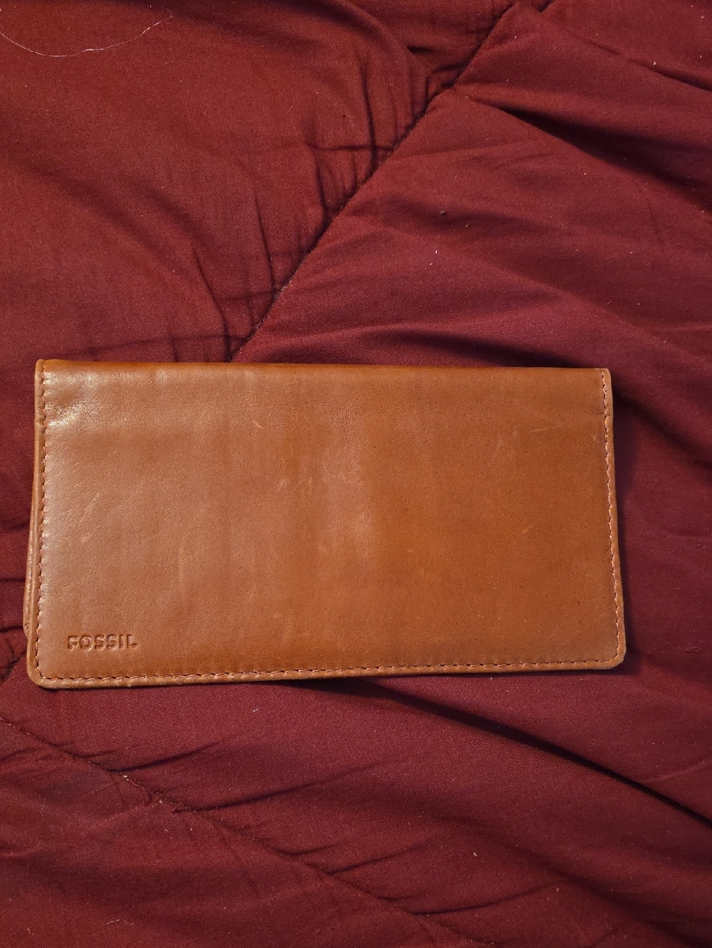 Fossil Slim Leather Checkbook  Wallet in Tan